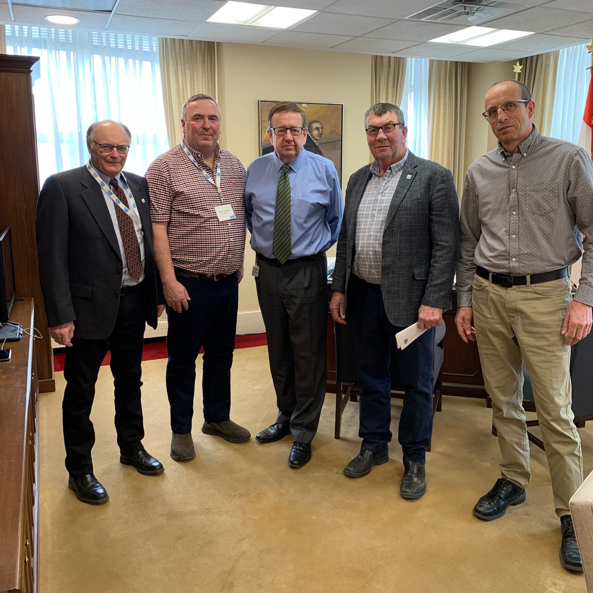 Pleasure meeting with Gordon MacBeath, Dannie MacKinnon, and Alain Remond with the <a href="/DairyFarmersPEI/">Dairy Farmers of PEI</a>, and <a href="/ADL_PEI/">ADL_PEI</a> Mike MacDonald to discuss the current state of the dairy industry provincially and nationally. 🧀🥛🐄

#PEI