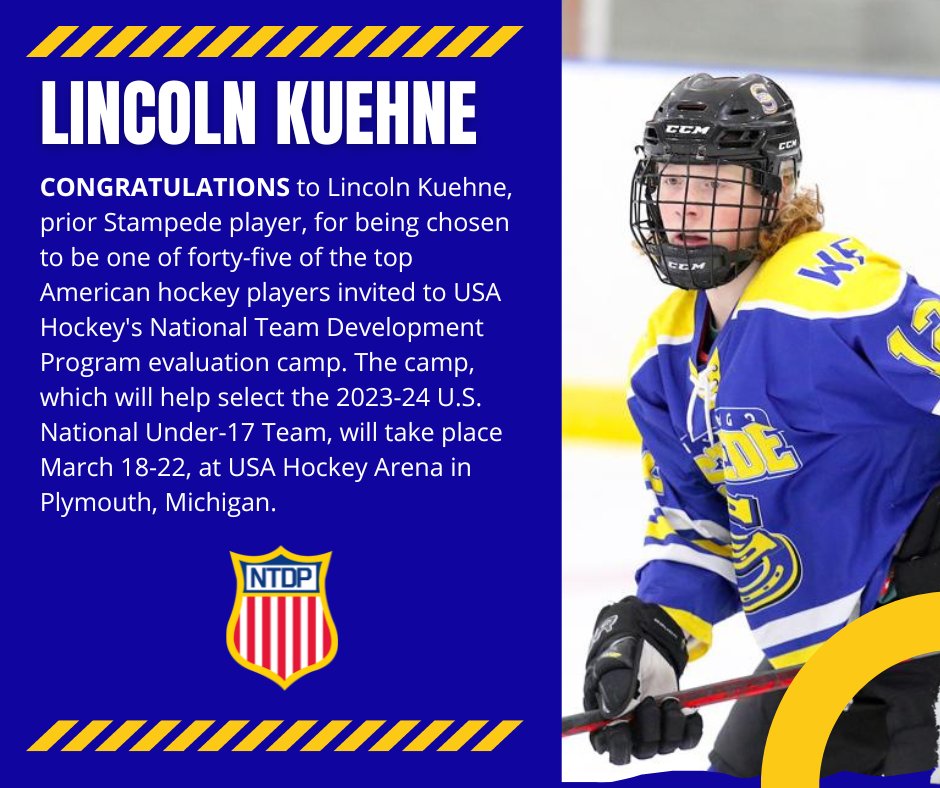 CONGRATULATIONS to Lincoln Kuehne for being chosen to be one of forty-five of the top 2007 American hockey players invited to USA Hockey's National Team Development Program evaluation camp.  👏👏👏  Click here to read more: usahockeyntdp.com/news_article/s…