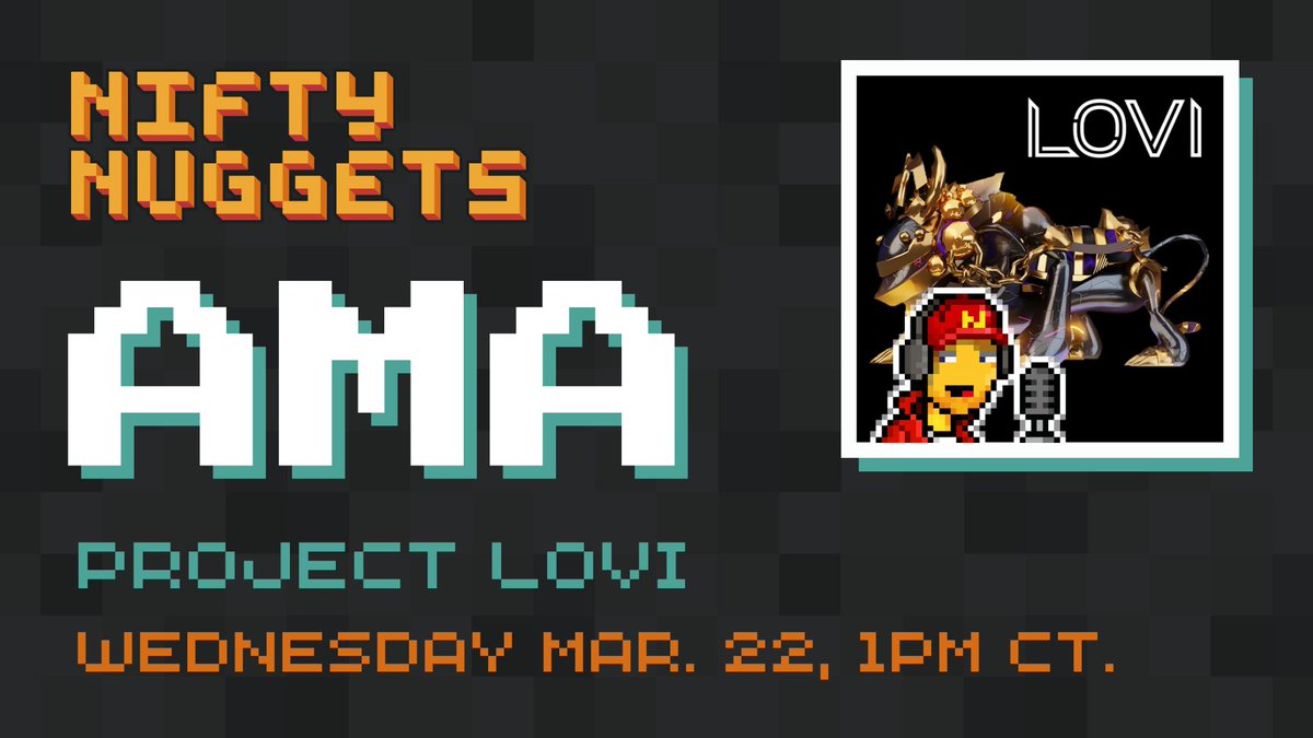 Nifty Nuggets (@nuggetsnifty) on Twitter photo Join the Nugs & <a href="/ProjectLovi/">Project LOVI</a> tomorrow for a Twitter Space!
2 WL spots will be given out during the AMA, don't miss it!
🗓️ When: March 22nd 2023
⏰ Time: 1 PM CT
🔔 Set Reminder: x.com/i/spaces/1YpJk… Join the Nugs & <a href="/ProjectLovi/">Project LOVI</a> tomorrow for a Twitter Space!
2 WL spots will be given out during the AMA, don't miss it!
🗓️ When: March 22nd 2023
⏰ Time: 1 PM CT
🔔 Set Reminder: x.com/i/spaces/1YpJk…