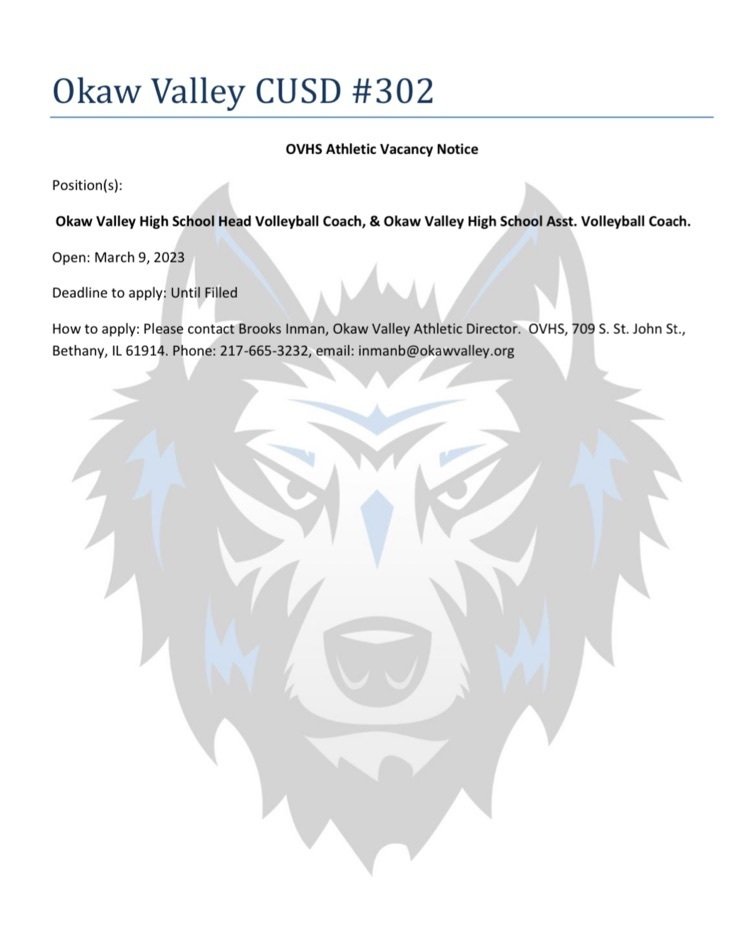 OkawValley's tweet photo. We are still accepting applications for the open volleyball positions at Okaw Valley. Interviews will begin soon. Don't miss your chance to apply! #YNotOV https://t.co/HQQxEmiW7K