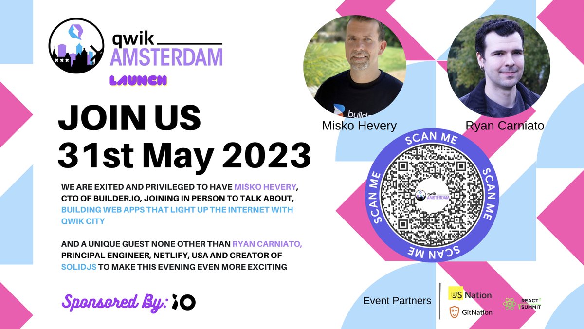 QwikDevAms's tweet image. 🎉 We have an exciting update to announce with the launch of our Qwik Amsterdam Community. 

Miško Hevery-Creator of Angular will be joined by  Ryan Carniato, Creator of Solid JS will be at the launch  @RyanCarniato  @mhevery  @QwikDev  @solid_js 

meetup.com/qwik-amsterdam…