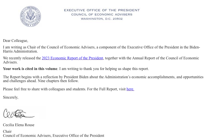 dprbyrne's tweet photo. Very cool to my paper with #deRoos in @AEAjournals cited by @WhiteHouseCEA in the 2023 Economic Report of the President on price transparency, algorithms, and tacit collusion (along with #Brown, @_amackay, #Luco #Harrington + others) @UniMelb @BusEcoNews https://t.co/BnE6AMOfEt