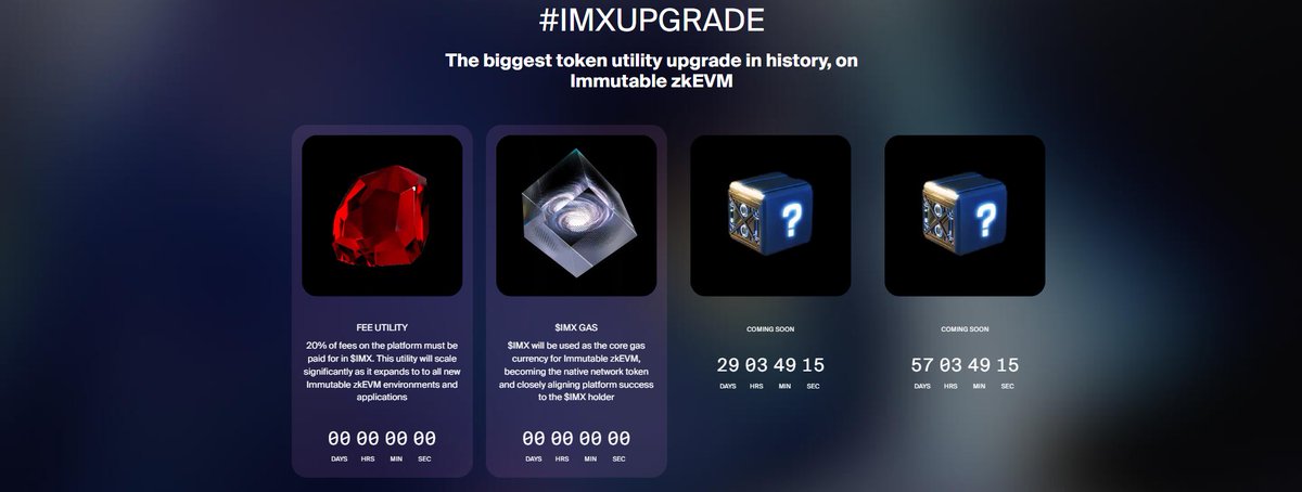 $IMX Holders, this is the biggest token utility upgrade in history for $IMX The future of gaming has begun with the rollout of Immutable zkEVM! With this industry-defining partnership, we and the Foundation have exciting updates for you #IMXUPGRADE 🧵 immutable.com/imx-token