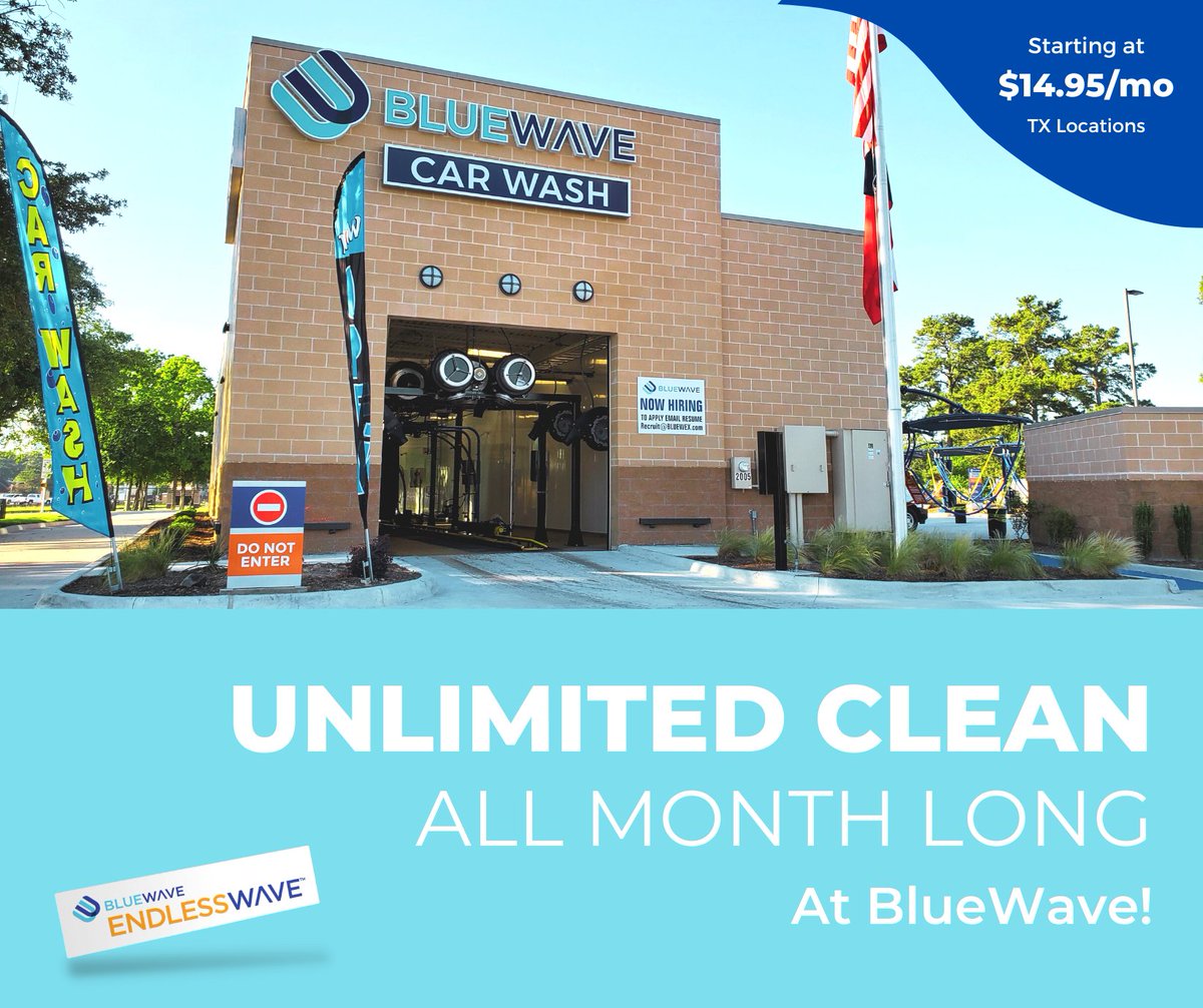 In the great state of Texas receive unlimited clean all month long for less than a $1 a day! Use your tag at any of our Texas locations. 🫧🚙

#bluewaveexpress #unlimitedwashes💦 #carwash #freevacuums  #unlimitedclean #localcarwash #neighborhoodcarwash #texas #bestcarwash