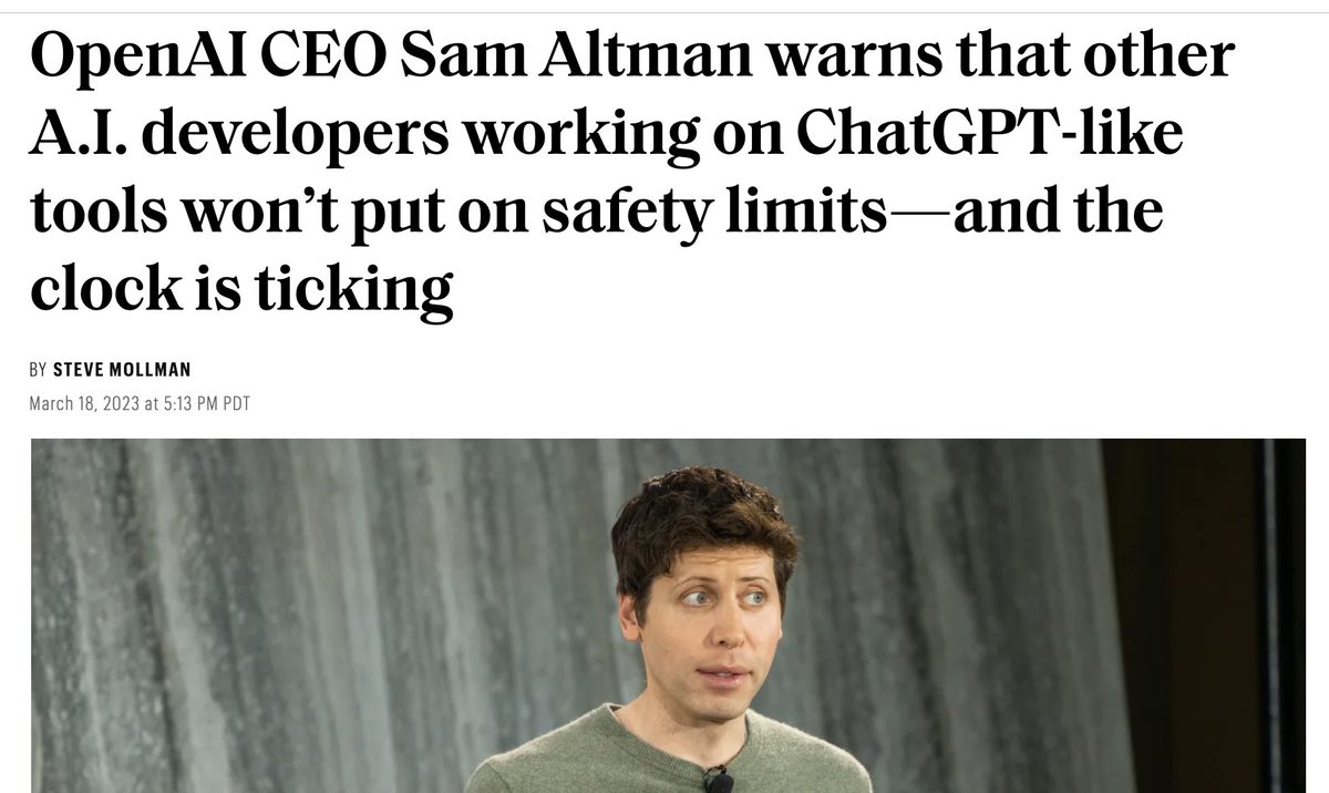 OpenAI is playing both sides of the regulation game and people are beginning to notice. Handing over advanced model checkpoints to Microsoft so they can be rushed into production while telling journalists we need regulation to pull the ladder up on competition.