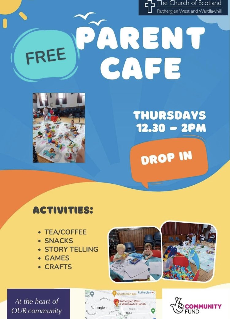 BurghPrimary's tweet photo. Parent cafe is on this Thursday at Rutherglen West and Wardlawhill Parish Church @BurghBeginners @EducationSLC @SLCEquity @slcHealthy #ParentCafe https://t.co/7lV8KCUNpc