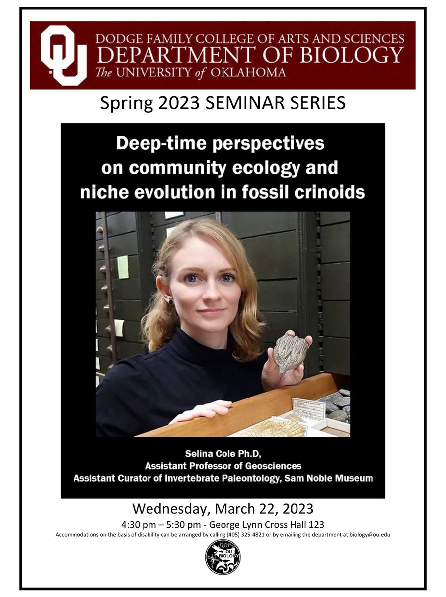 Join us March 22nd for the next OU Biology Seminar Series. see below