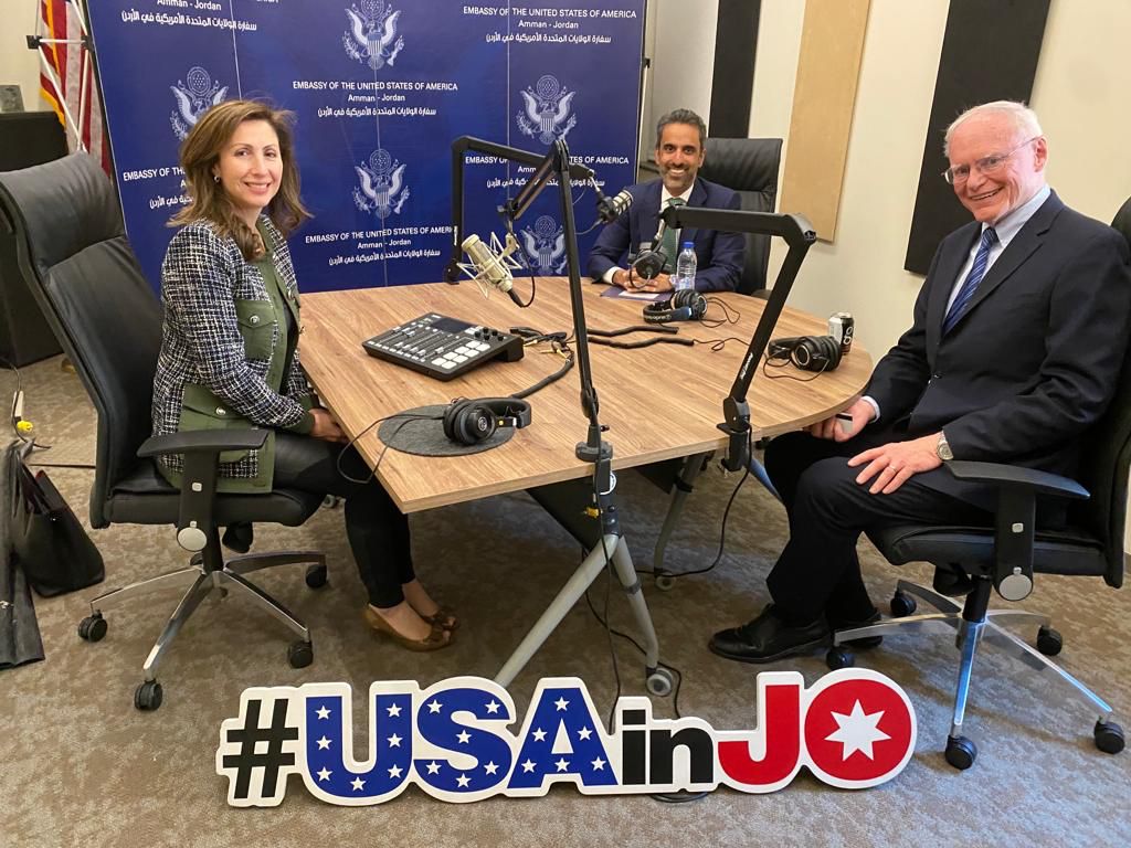 WilsonCenterMEP's tweet photo. Tune in to the 50th episode of the Riyada podcast, recorded at the @USEmbassyJordan! @MerissaKhurma, DCM Rohit Nepal, and Amb James Jeffrey discuss how the US and Jordanian governments work together to support the entrepreneurship scene. #USAinJO LISTEN➡️ https://t.co/P7Mz1UhDuz https://t.co/sq6NfktD3f