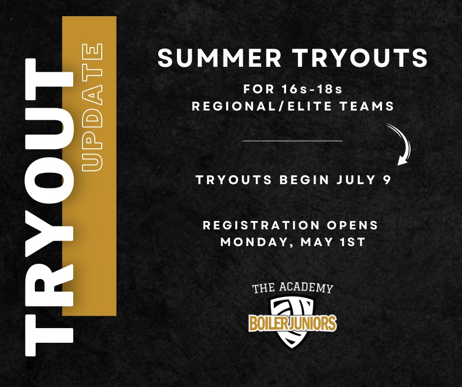 We are excited to announce Summer Club Tryouts for our 16s-18s Regional/Elite teams! 

𝐓𝐫𝐲𝐨𝐮𝐭𝐬 𝐟𝐨𝐫 𝟏𝟎𝐬-𝟏𝟓𝐬 𝐚𝐧𝐝 𝟏𝟔 𝐍𝐨𝐧-𝐓𝐫𝐚𝐯𝐞𝐥 𝐰𝐢𝐥𝐥 𝐫𝐞𝐦𝐚𝐢𝐧 𝐢𝐧 𝐭𝐡𝐞 𝐟𝐚𝐥𝐥.

Find more information and tryout dates at boilerjuniorsvb.com/summer-tryouts!