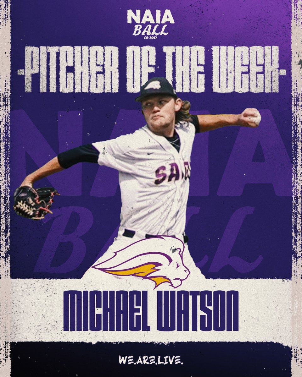 The NAIA Ball Pitcher of the Week is SAGU's Michael Watson.

The left hander threw a 7 inning no-hitter vs Central Christian.

Full line: 7IP, 0H, 0R, 3BB, 15Ks

Read here: bit.ly/3lztAQU
#NAIABall