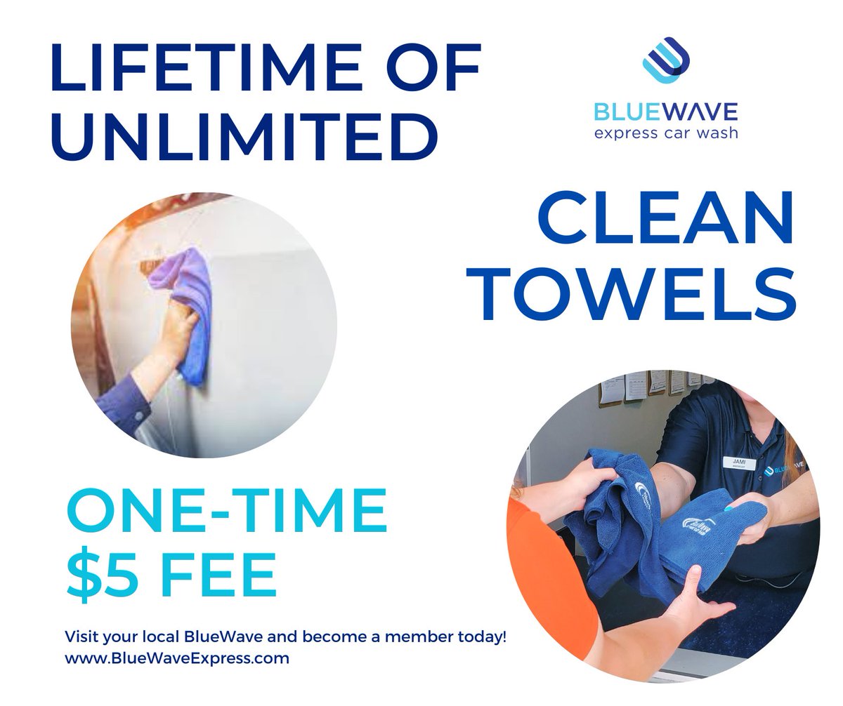 A $5 one-time fee for a lifetime of unlimited clean towels!  Visit your local BlueWave to become a member today! BlueWaveExpress.com

#bluewaveexpress #carwash🫧🚙 #unlmitedwashes #unlimitedclean #unlimitedcleantowels #microfibertowels #freevacuums #neighborhoodcarwash
