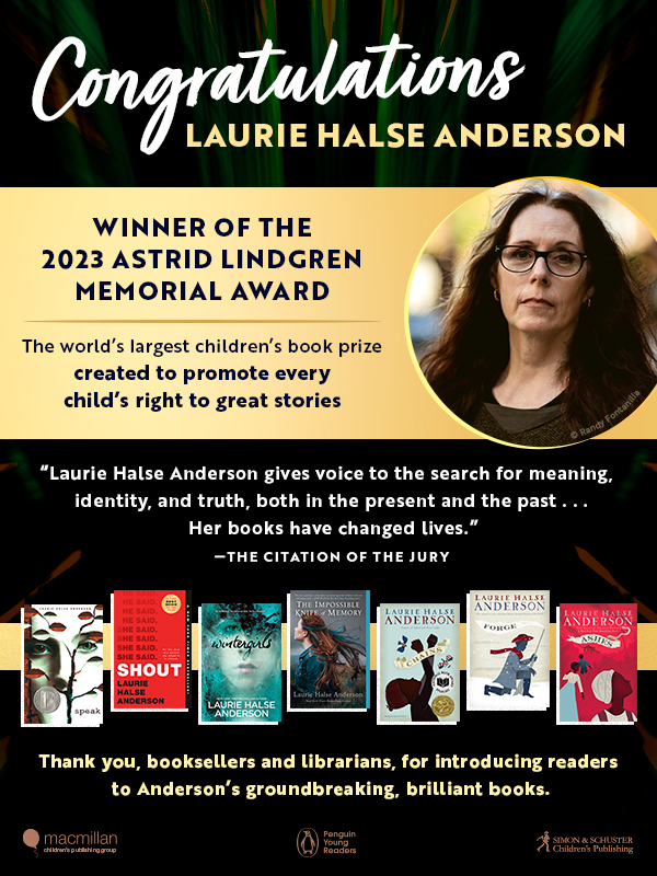 PenguinClass's tweet photo. Congratulations to @halseanderson on winning the 2023 Astrid Lindgren Memorial Award. 🎉🎉

Thank you to all the teachers, educators, caregivers, and librarians that have shared and introduced Anderson's groundbreaking and brilliant books! https://t.co/r1Ng8XyYrG