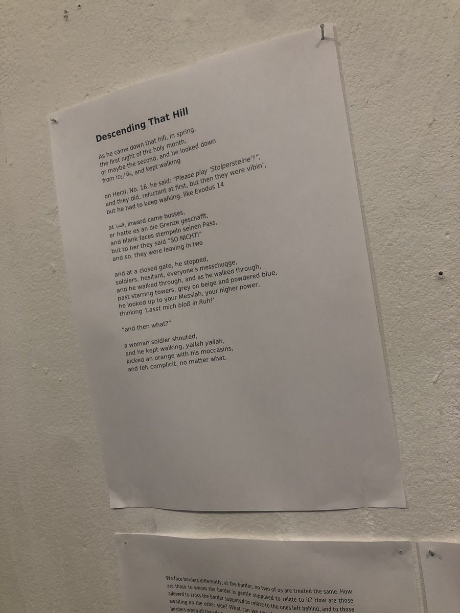 adrian kreutz (@adrian_kreutz) on Twitter photo Feeling oddly sentimental seeing my poem written in and about #Palestine and #Israel at the <a href="/whyborders/">whyborders</a>’s exhibition in #Berlin tonight. I scribbled those lines inside a paperback on a bus somewhere between Ramallah and Tel Aviv, crossing a wall where there shouldn’t be one! Feeling oddly sentimental seeing my poem written in and about #Palestine and #Israel at the <a href="/whyborders/">whyborders</a>’s exhibition in #Berlin tonight. I scribbled those lines inside a paperback on a bus somewhere between Ramallah and Tel Aviv, crossing a wall where there shouldn’t be one!