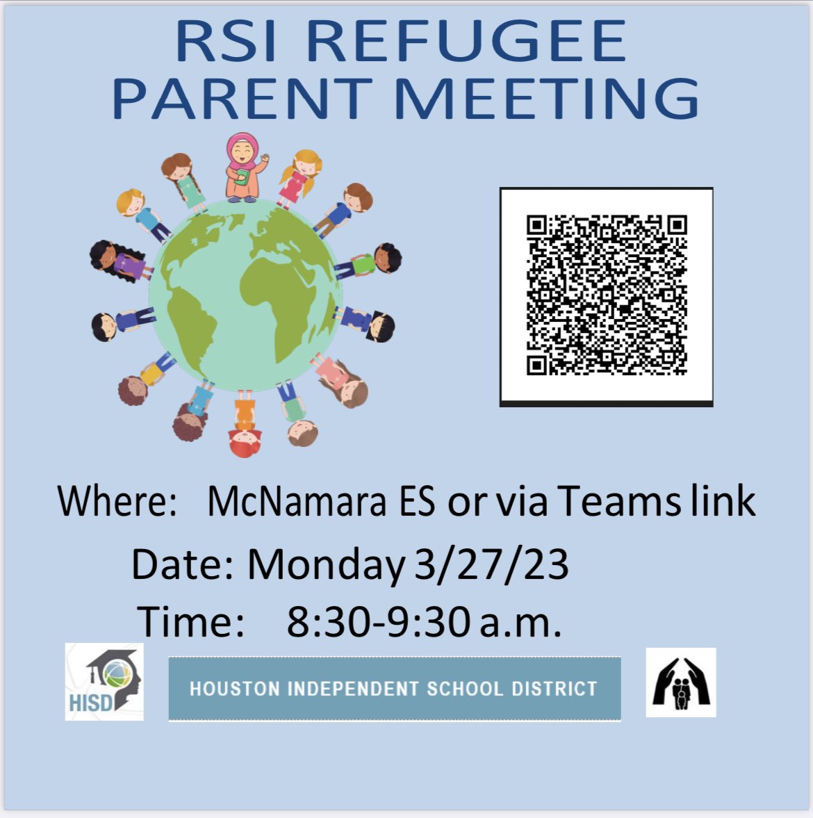 ‼️ATTENTION, ATTENTION ‼️ The Refugee School Impact: Parent Orientation is coming to <a href="/mcnamaraeshisd/">McNamara ES</a> 🚌💨 Join us Monday, March 27th at 8:30 am for Refugee Parent Education Event @HISDMultiPrgms <a href="/Gisele_Rosas1/">Gisele Rosas</a>