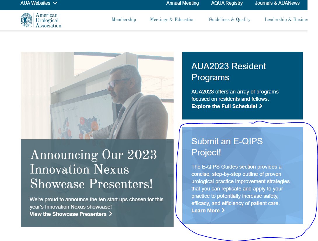 AUA homepage. Just click and submit awesome QI projects. #EQIPS <a href="/AmerUrological/">Amer. Urol. Assn.</a>