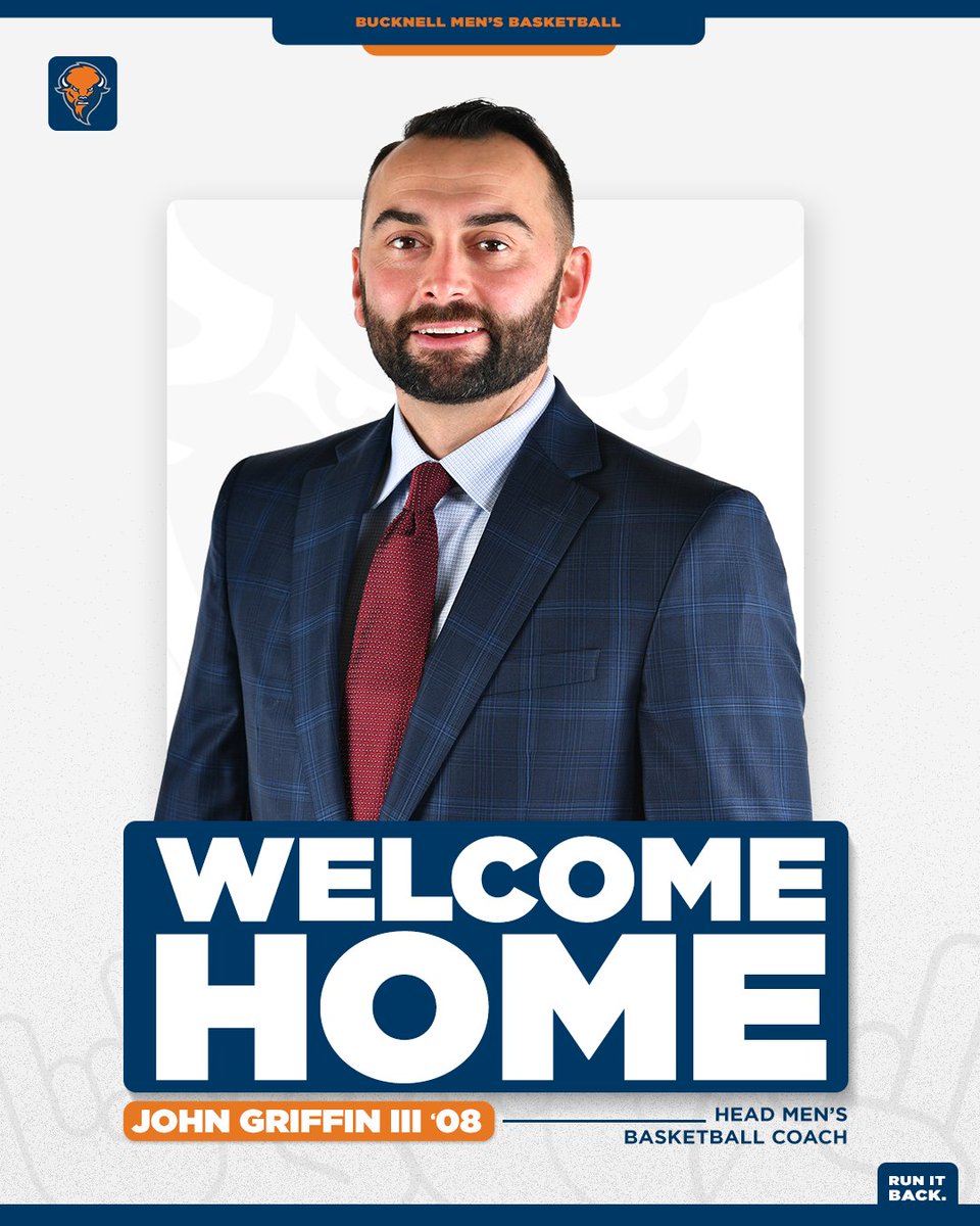 Bucknell_Bison's tweet photo. WELCOME HOME John Griffin III '08, our new head men's basketball coach. #rayBucknell🔶🔷

📰 https://t.co/RAFnbYe4pK https://t.co/JOyzSomLsH