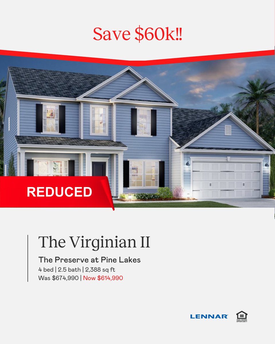 LennarMyrtleBch's tweet photo. 5847 Whitebark Drive is NOW reduced by $60k and ready for move-in! You can be minutes from fine dining, shopping and entertainment when living in the beautiful Preserve at Pine Lakes! 🏡 

Come experience for yourself - call 843-471-9814 to schedule your private tour today! https://t.co/X4lCxLK7gK