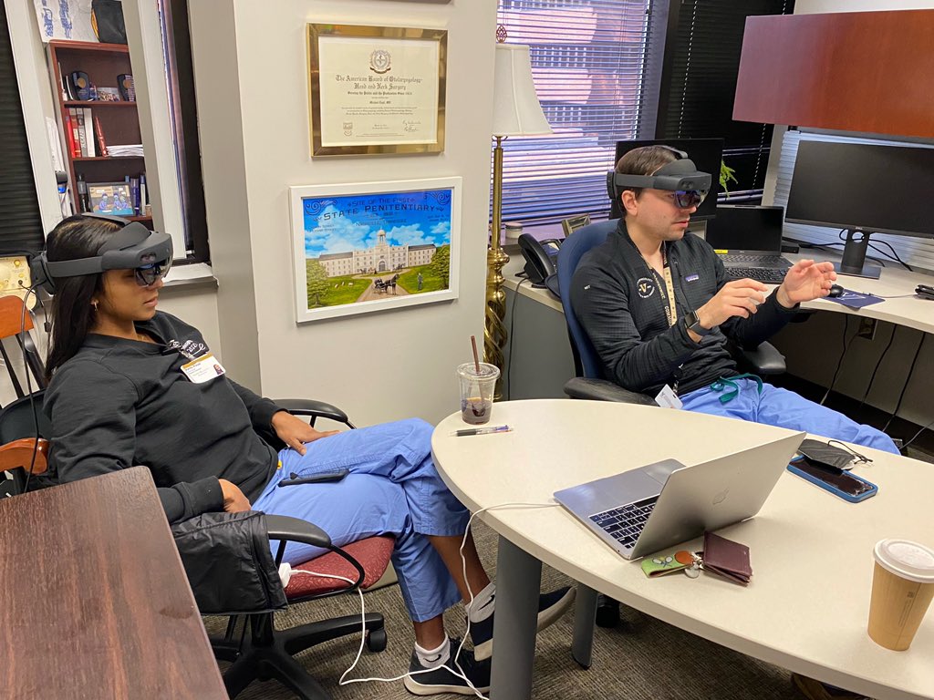 Lot of time spent in the office with the #HoloLens #augmentedreality headset prior to taking it to the lab and operating room - but the future is exciting! @_KavitaPrasad @ViseVanderbilt @VanderbiltENT @Alexis_B_Miller