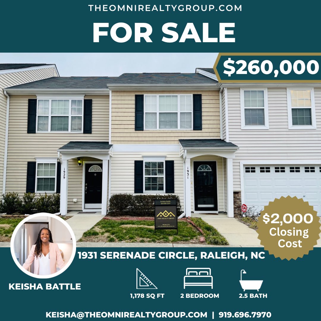 youragentkeisha's tweet photo. This awesome price and closing cost paid by the seller 🔥🔥 Gorgeous townhome ready to welcome new owner 🥰. Contact me to get the ball rolling 🙋🏾‍♀️

All details can be found here: https://t.co/RtVFCVdyXf

☎️ 919-696-7970
📧 keisha@theomnirealtygroup.com
🌎 https://t.co/eHbpGdWmux https://t.co/51War0rrZt