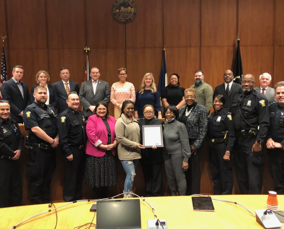 Today, Officer Dana Slay was honored by Toledo City Council for becoming the first-ever female African American to be awarded badge #1. A special thank you to Council Members McPherson and Morris for sponsoring this resolution. #toledopolice