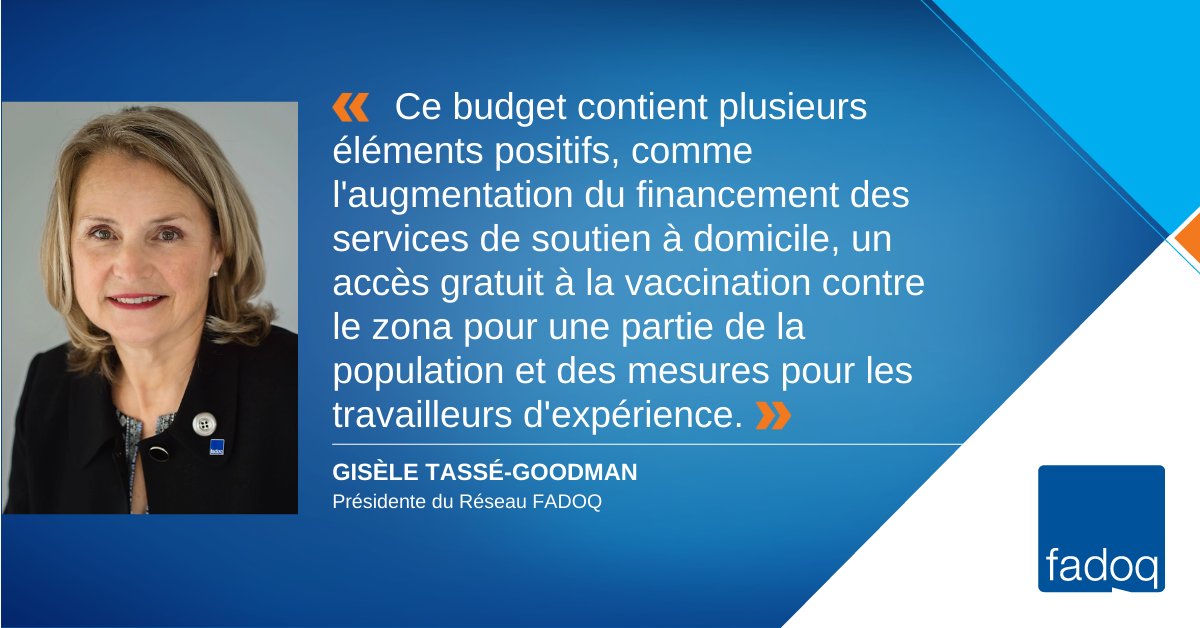 ReseauFADOQ's tweet image. Voici la réaction du Réseau FADOQ à la suite du dépôt du budget du gouvernement du Québec. #polqc #BudgetQc2023