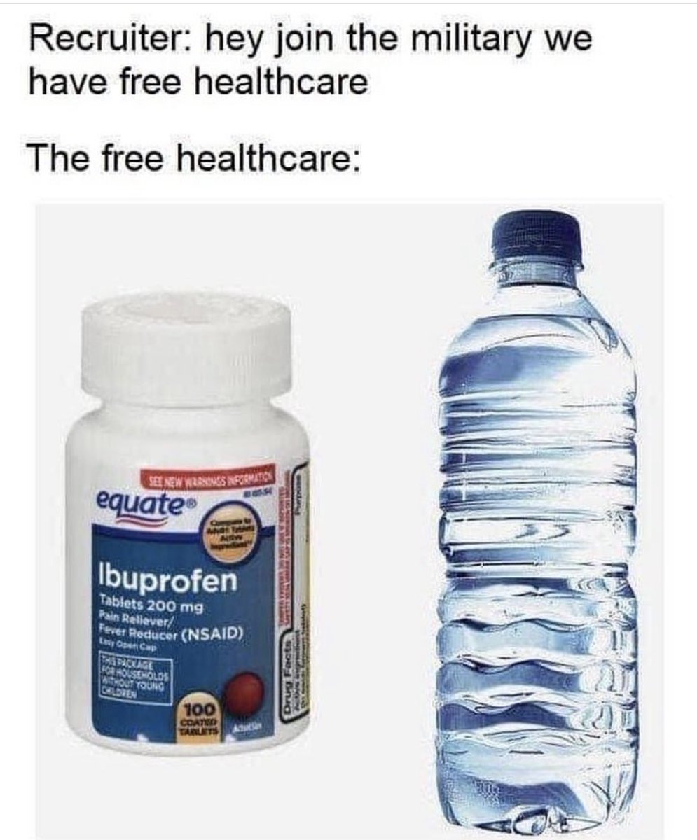 The finest Military Healthcare specialists call this the "Cure All" 😒
#TakeAKnee
#WaterAndIbuprofen 