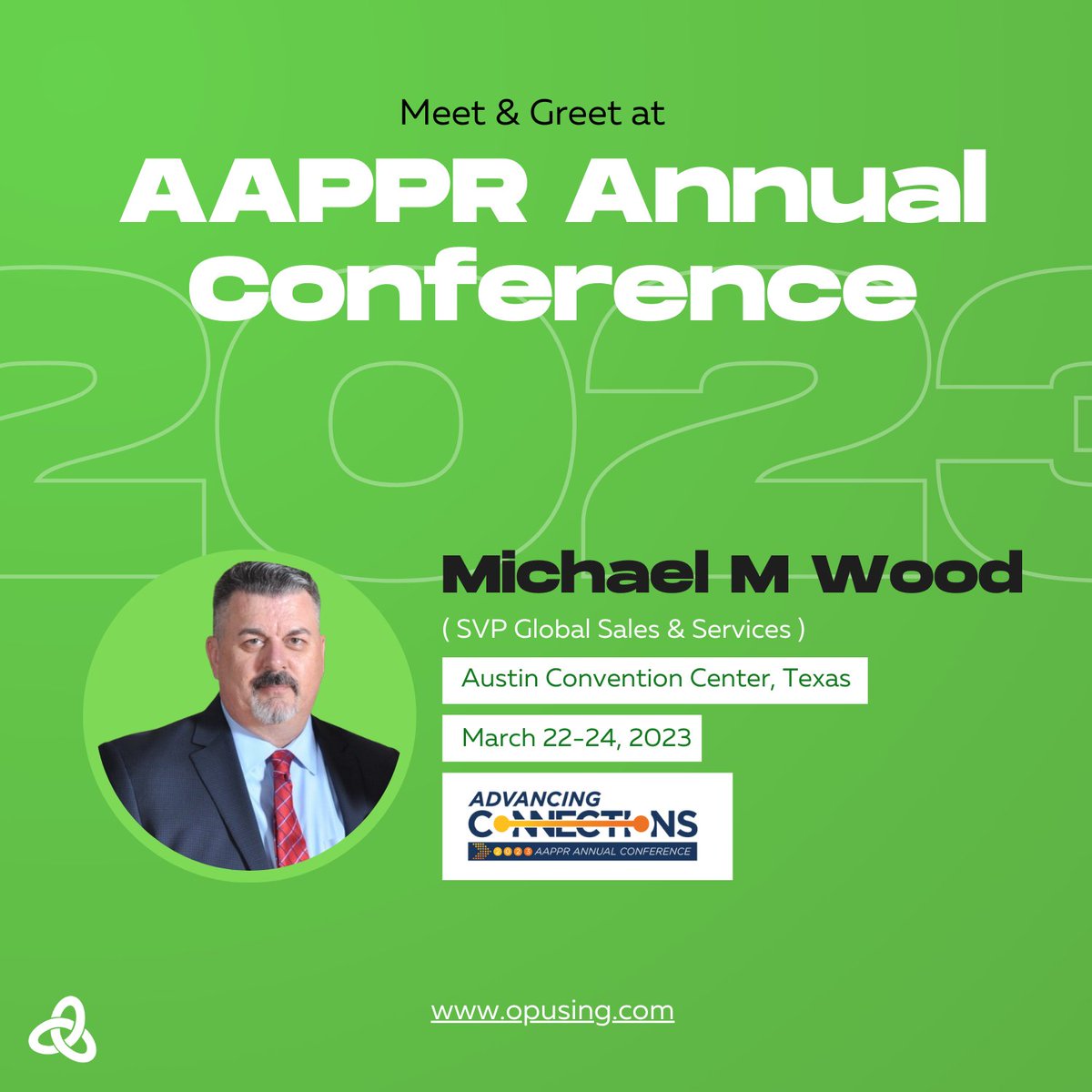 OpusingLLC's tweet image. We are thrilled to attend the AAPPR Annual Conference 2023 in Austin, Texas. 
Meet Michael M Wood, and learn how Opusing can be your perfect staffing partner. 
Don&apos;t miss a chance to have an insightful conversation while sharing a laugh! 

#Opusing #AAPPR2023