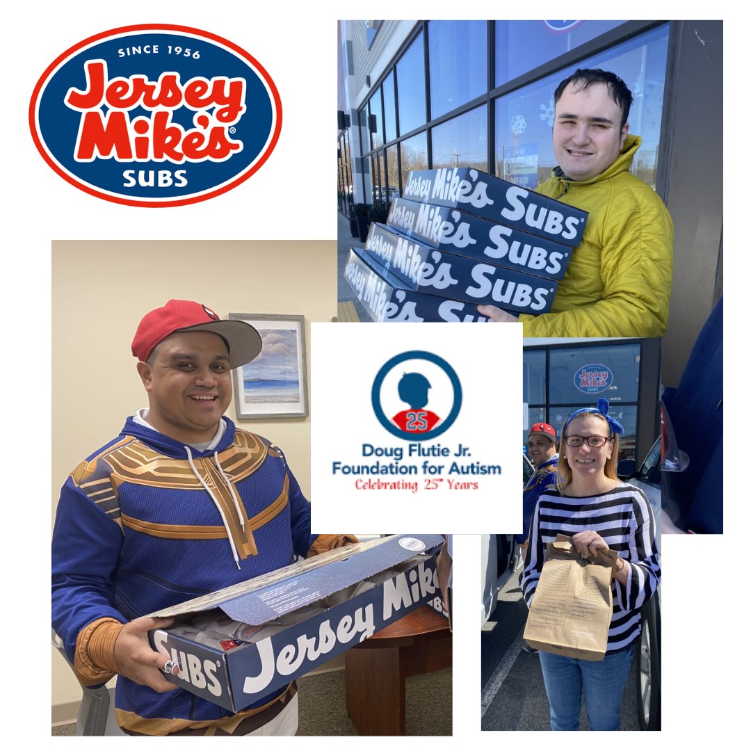 We are grateful for the support of @FlutieFoundation!  They donated @JerseyMike's subs to staff in Attleboro today. Save the Date! On March 29th 100% of all sales in New England shops will be donated to The Doug Flutie, Jr. Foundation for Autism. #dayofgiving #FlutieFoundation
