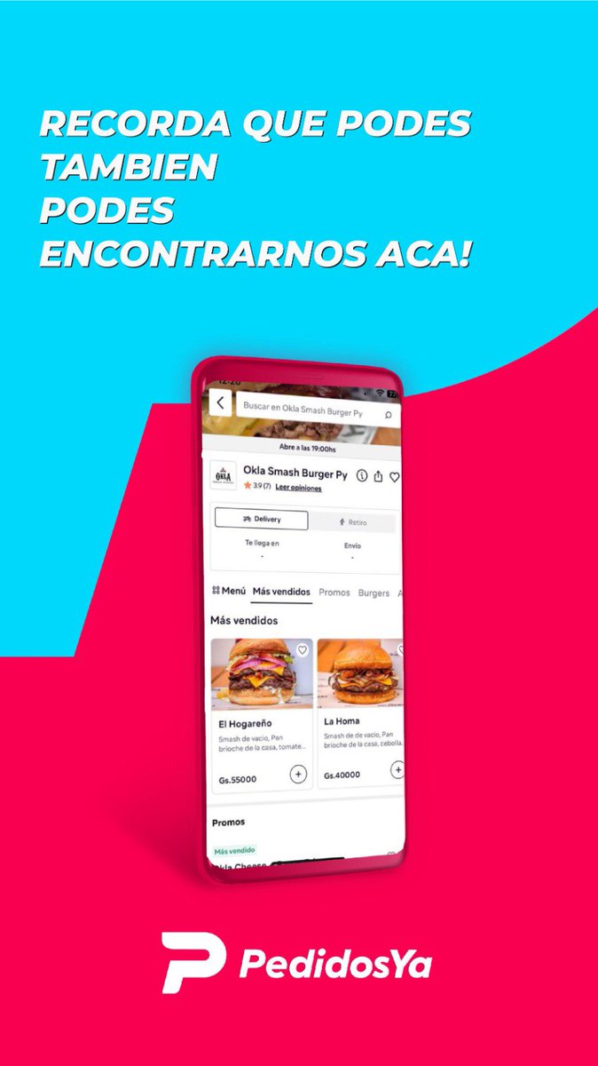 OklaSmashPy's tweet photo. Encontranos también en Monchis y Pedidos Ya 🍔🍟 https://t.co/XUkvf7y4Bq