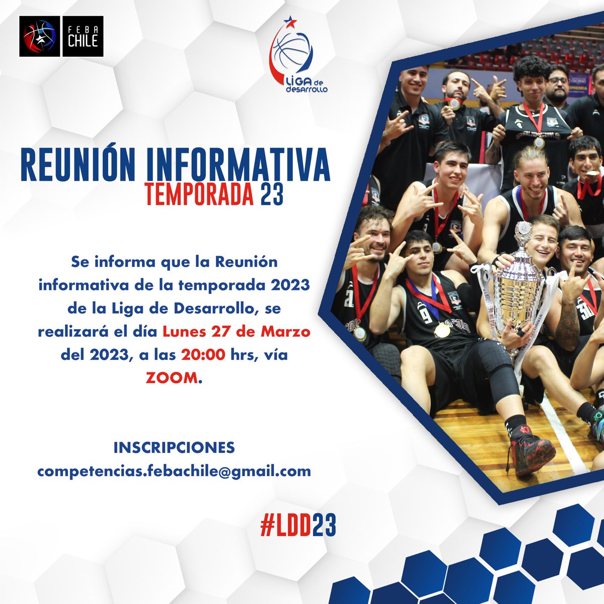 Temporada 2023 🔴🔵

Ya se acerca la temporada 23 y comenzamos con la reunión informativa.

Quieres participar? Inscríbete enviando un correo a

⬇️⬇️

 competencias.febachile@gmail.com

#spaldingchile | @indchile | @mindepchile | @chilefeba | #poweradecl | #clinicameds