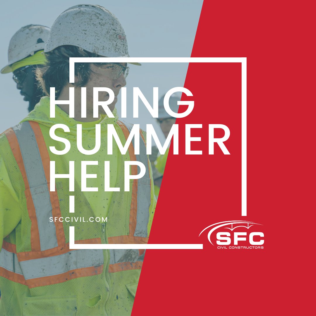 sfjourneygroup's tweet photo. Now is the time to start thinking about your summer income! SFC Civil is hiring summer help! Build a bridge & start building your career at SFC Civil!
Apply now!
#StartYourJourney #BuildingCareers #SFCCivil #SummerHelp #SummerJobs #SummerConstructionJobs #BridgeBuildingJobs https://t.co/rIH9ZzurPr