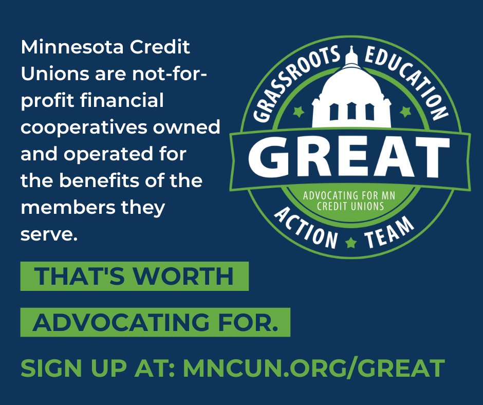 Tell legislators across the political spectrum that credit unions put their members first and provide access to affordable financial services. 
Join GREAT:bit.ly/GREATCUS