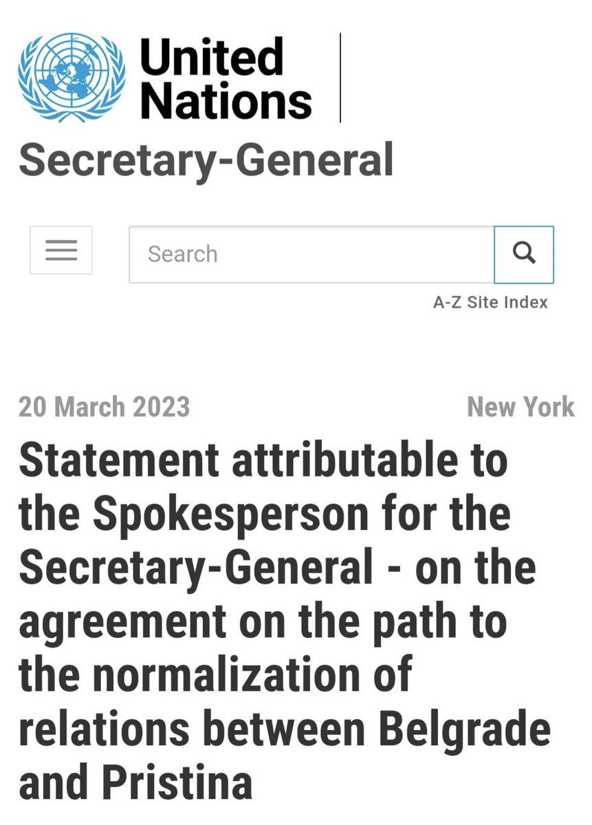 'Belgrade and Pristina'?! A serious mistake or a lapse? The official name of it is 'The Agreement on the Path to Normalization between Kosovo and Serbia', and it would be unacceptable if the SG did not use this proper  name deliberately. Please provide clarification promptly.