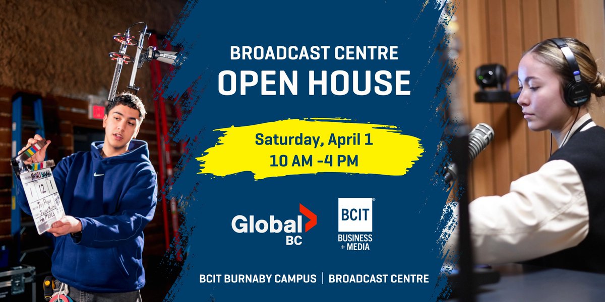 Join us at the <a href="/bcit/">British Columbia Institute of Technology (BCIT)</a>  Broadcast Centre Open House! Check out our new podcast studio, be a guest on Evolution 107.9, test industry-level camera gear, and visit our newsroom. Be part of the action! 

We are proud to have <a href="/GlobalBC_Comm/">Global BC Community</a> as a community sponsor. #bcitbroadcast #bcit