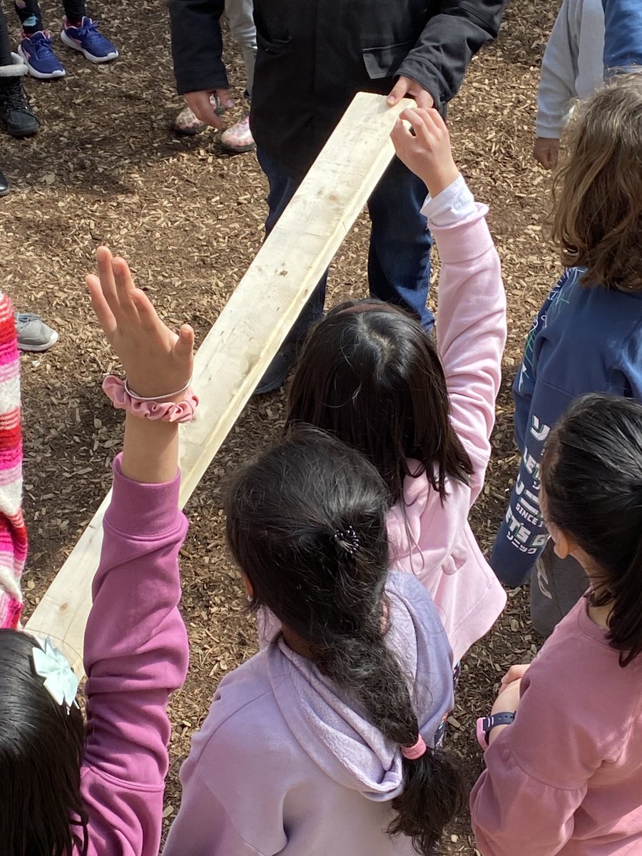Orde’s Grade 4/5 Science, Technology, Engineering, Arts, and Mathematics class on Levers/ Fulcrum/ Beam/ Force - Input &amp; Output/ Pivot/ Class Type and Load, class outside.