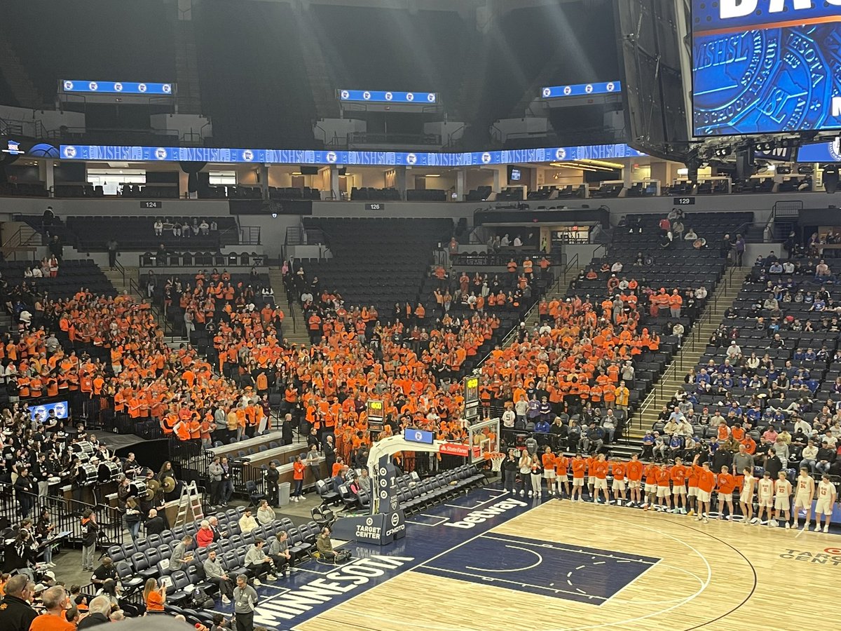 TheHornWBL's tweet photo. A sea of orange surrounds @WBLHoops as we get ready to go in the state quarterfinal at @TargetCenterMN!

#WhiteBearNation https://t.co/EM4yOkVQkn