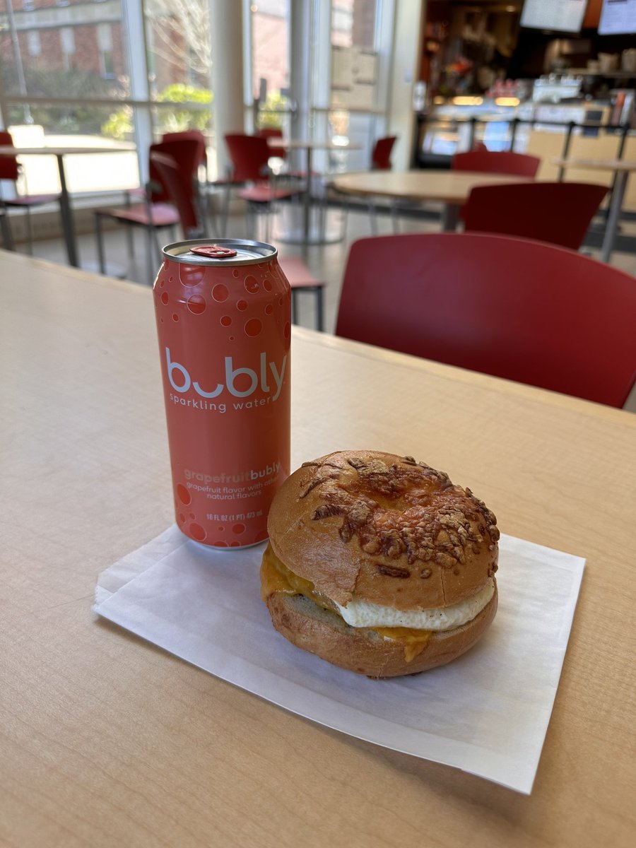 OregonState's tweet photo. We’re back with a toasted chorizo and cheese breakfast bagel sandwich and Bubly. First 10 to respond with their name and on-campus location will get one! #FinalsFreebies https://t.co/phfqrGa4rf