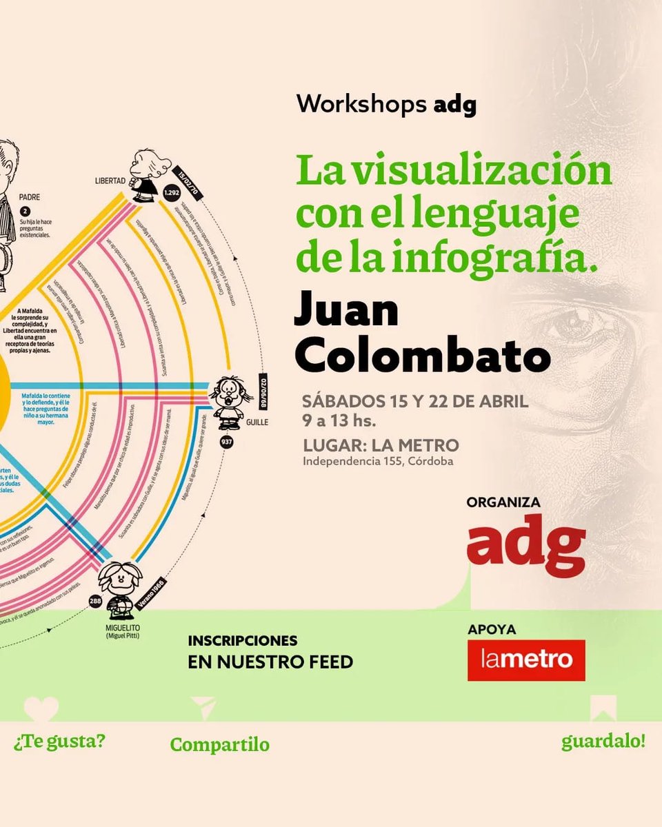 En abril dictaré un taller de Infografía organizado por #ADG Córdoba, con modalidad presencial en "La Metro", Escuela de Diseño y Comunicación Audiovisual, con cupo limitado. Dejo link para +info: adg.com.ar/eventos/la-vis…