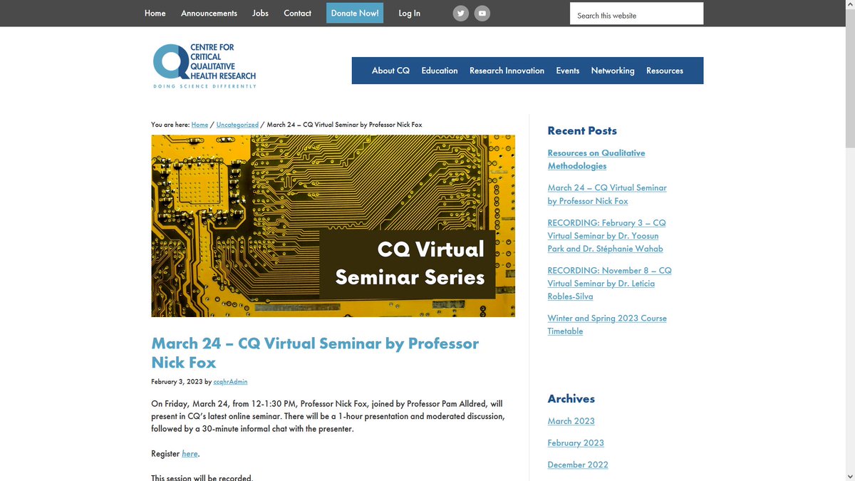SocNewMat's tweet photo. Correction: Nick J Fox and @AllPam Pam Alldred present ‘Doing new materialist research’ on FRIDAY 24 March (1600 GMT) at the University of Toronto CQ virtual seminar.  Register free at https://t.co/PdBpMfI7dA  @Hud_HHS https://t.co/4Vc6eymkF0