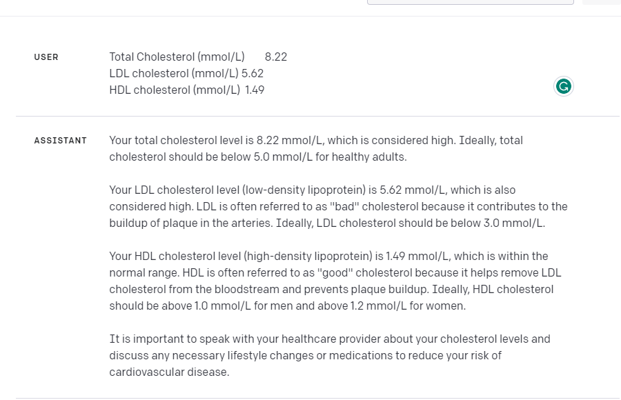 GregBarnhurst's tweet image. #GPT4 vs. #Bard with some made-up (poor) cholesterol blood results.

TLDR:

Bard gives dangerously bad advice. 
GPT-4 gives good advice.