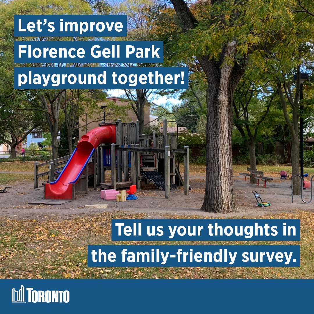 TorontoPFR's tweet photo. You can help shape the new playground coming to Florence Gell Park at 85 Varsity Road! Take a short survey to see the design options, and let us know what you think. If you have kids in your home, we encourage you to take the online survey together: https://t.co/hZ48ngS7A8 https://t.co/cqZbYbcUfK