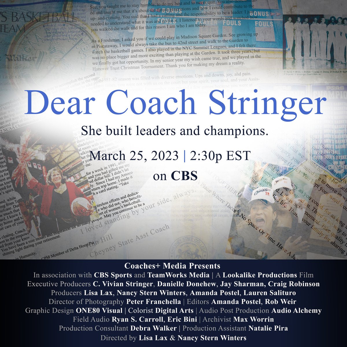 Cheyney Athletics (@cuwolves) on Twitter photo <a href="/Hoophall/">Basketball HOF</a> Coach <a href="/cvivianstringer/">C. Vivian Stringer</a> Documentary to debut on <a href="/CBS/">CBS</a> on Saturday March 25 2:30 PM Heavy focus on <a href="/CheyneyUniv/">Cheyney University</a> run to first <a href="/MarchMadnessWBB/">NCAA March Madness</a> title game in 1982. <a href="/Cheyney30/">Deb Walker</a> <a href="/WBCA1981/">Women’s Basketball Coaches Association</a> <a href="/PhillyTrib/">Philadelphia Tribune</a> <a href="/LeRoyLive/">LeRoy</a> <a href="/Hoophall/">Basketball HOF</a> Coach <a href="/cvivianstringer/">C. Vivian Stringer</a> Documentary to debut on <a href="/CBS/">CBS</a> on Saturday March 25 2:30 PM Heavy focus on <a href="/CheyneyUniv/">Cheyney University</a> run to first <a href="/MarchMadnessWBB/">NCAA March Madness</a> title game in 1982. <a href="/Cheyney30/">Deb Walker</a> <a href="/WBCA1981/">Women’s Basketball Coaches Association</a> <a href="/PhillyTrib/">Philadelphia Tribune</a> <a href="/LeRoyLive/">LeRoy</a>