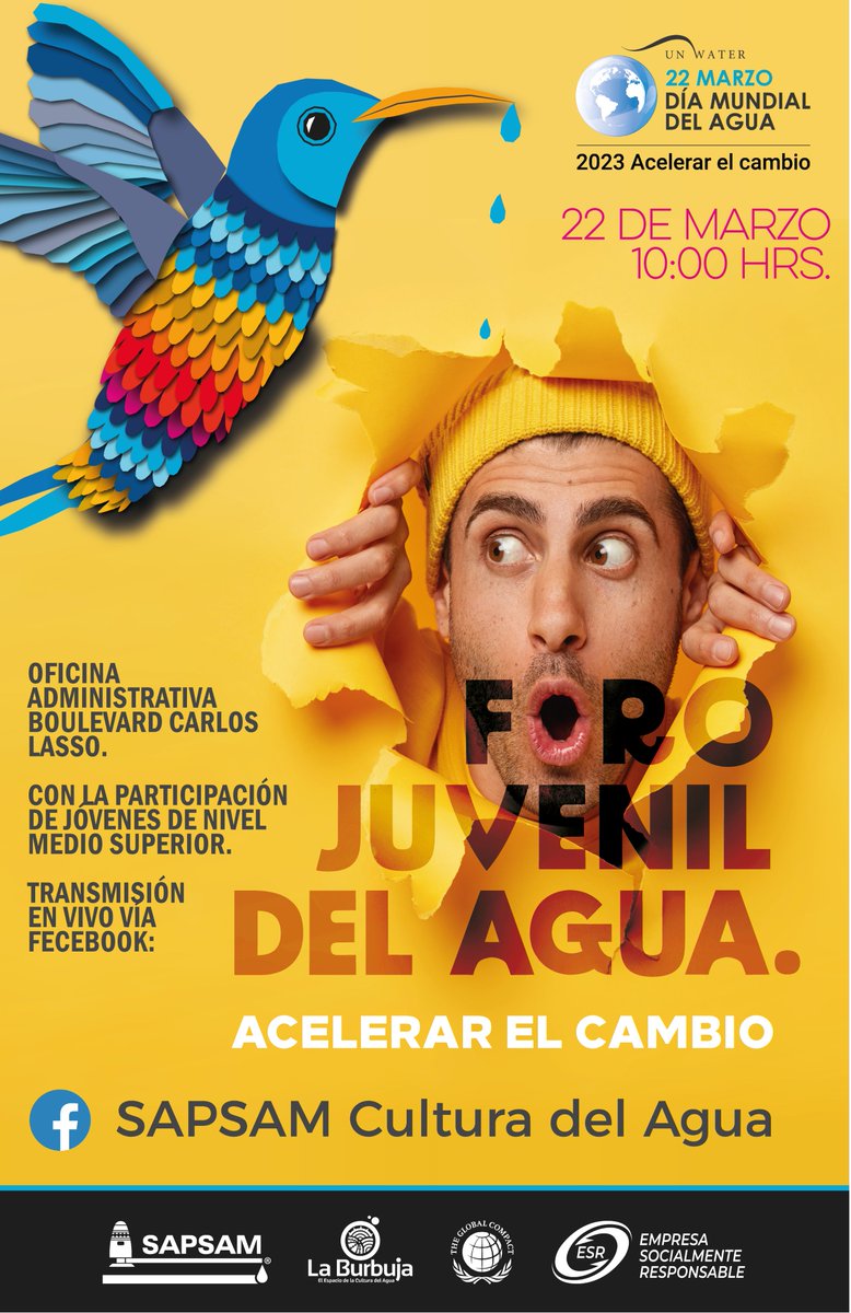 SapsamOficial's tweet photo. Foro juvenil del agua, con motivo de la conmemoración del Día Mundial del Agua 2023, “Acelerar el cambio para la transición hídrica sostenible
#SAPSAM #dma23 #CulturaDelAgua #ElCambio #cuidoelagua https://t.co/qhT3hu567I