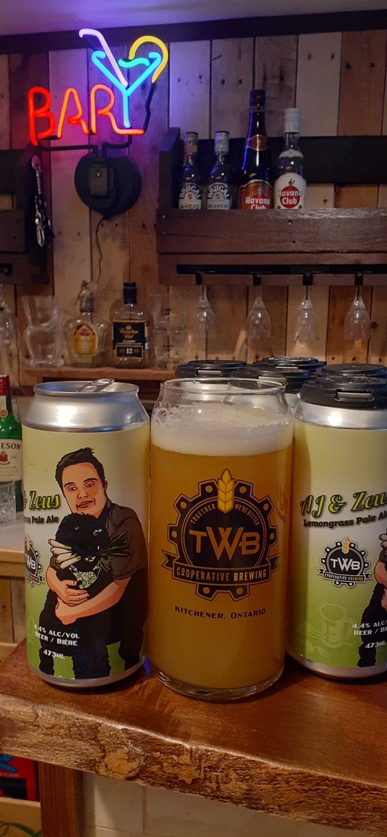 Stopped by <a href="/twbcoop/">TWB Co-op Brewing</a> for AJ &amp; Zeus pint.
A craft beer crafted by AJ who 
  works at the BREWERY. 
Lemongrass Pale Ale   4.4 ALC/VOL
Portion of sales goes <a href="/WWDSS_WWDSS/">Waterloo Wellington Down Syndrome Society (WWDSS)</a> 
So proud of everyone involved. 
Grabbed a 4 pack 🍻 
WORLD DOWN SYNDROME DAY!