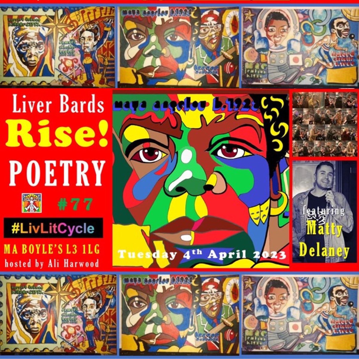 On #WorldPoetryDay, here’s a look back to our 3 previous Liver Bards events this year and a look forward to our next one - ‘Rise!’ featuring Matty Delaney. First Tuesday of every month. See you in a week. Ali #livlitcycle #liverpoolspeaks