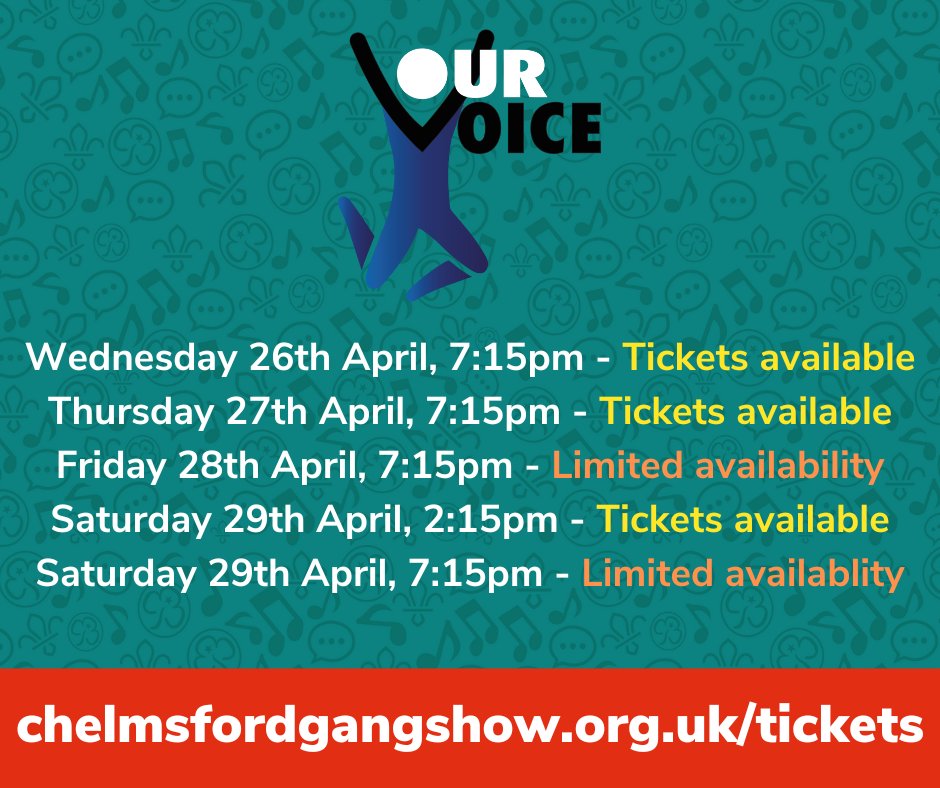 Tickets for our 2023 show are selling fast! Reserve your seat now at chelmsfordgangshow.org.uk/tickets

#chelmsford #chelmsfordcity #chelmsfordessex #scouts #ScoutsUK #ScoutsandGuides #gangshow #théâtre #theatre