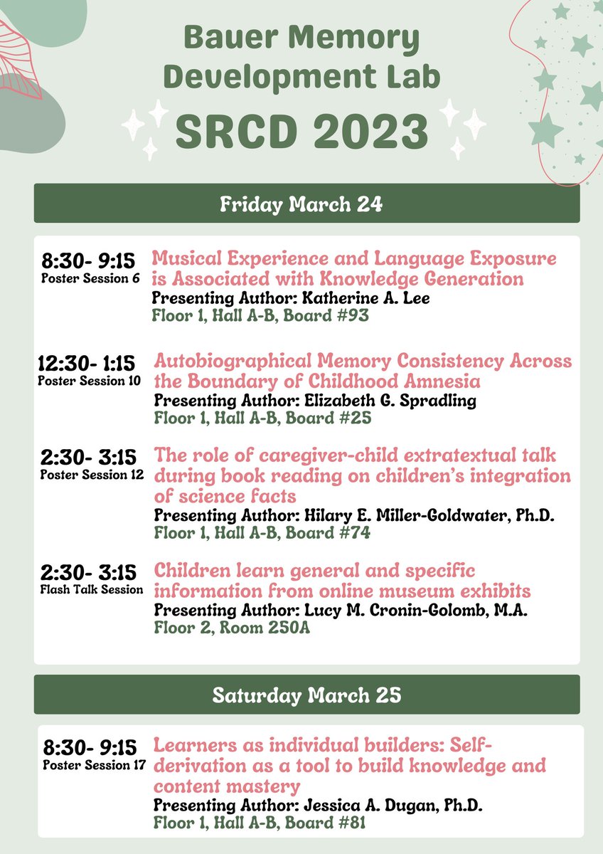 The Bauer Lab is ready for SRCD! We have several awesome posters and I am giving my first ever in person conference talk✨Come say hi! #srcd2023 <a href="/EmoryPsychology/">Emory Psychology</a>