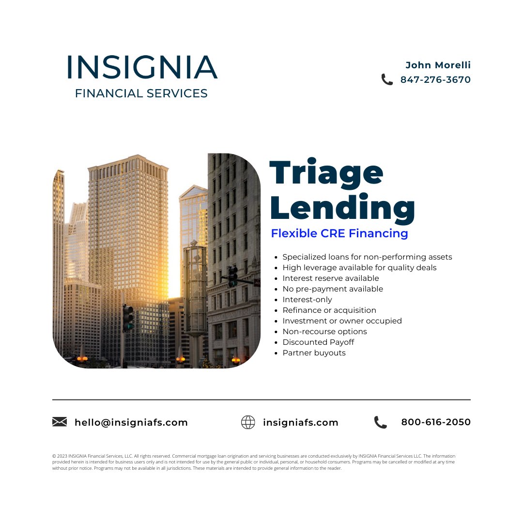 I help investors and owners bridge the gap to recapitalization and future stabilization by providing creative financing solutions. 

#commercialrealestate #cre #bridgeloans #bridgeloan #bridgelending #triageloans #realestate #privatelending #privatelender
