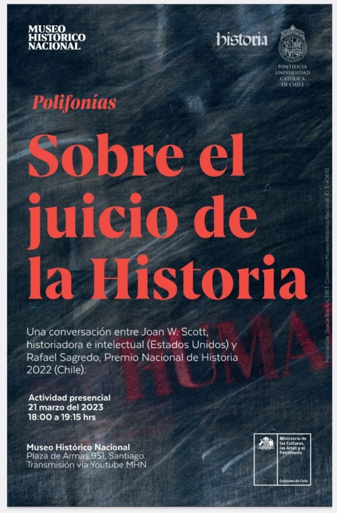 revhistoriauc's tweet photo. Gracias al @mhn por recibirnos en nuestra segunda actividad de Polifonías: conversatorio entre Joan Scott y Rafael Sagredo, Sobre el Juicio de la Historia. https://t.co/nCJPu6cbzy